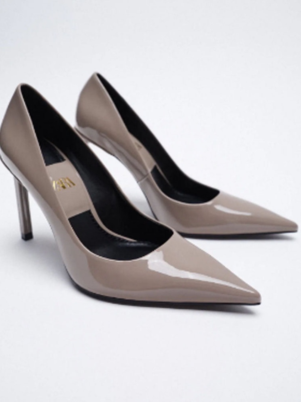 Zara Patent Pointed Toe Pumps - Taupe